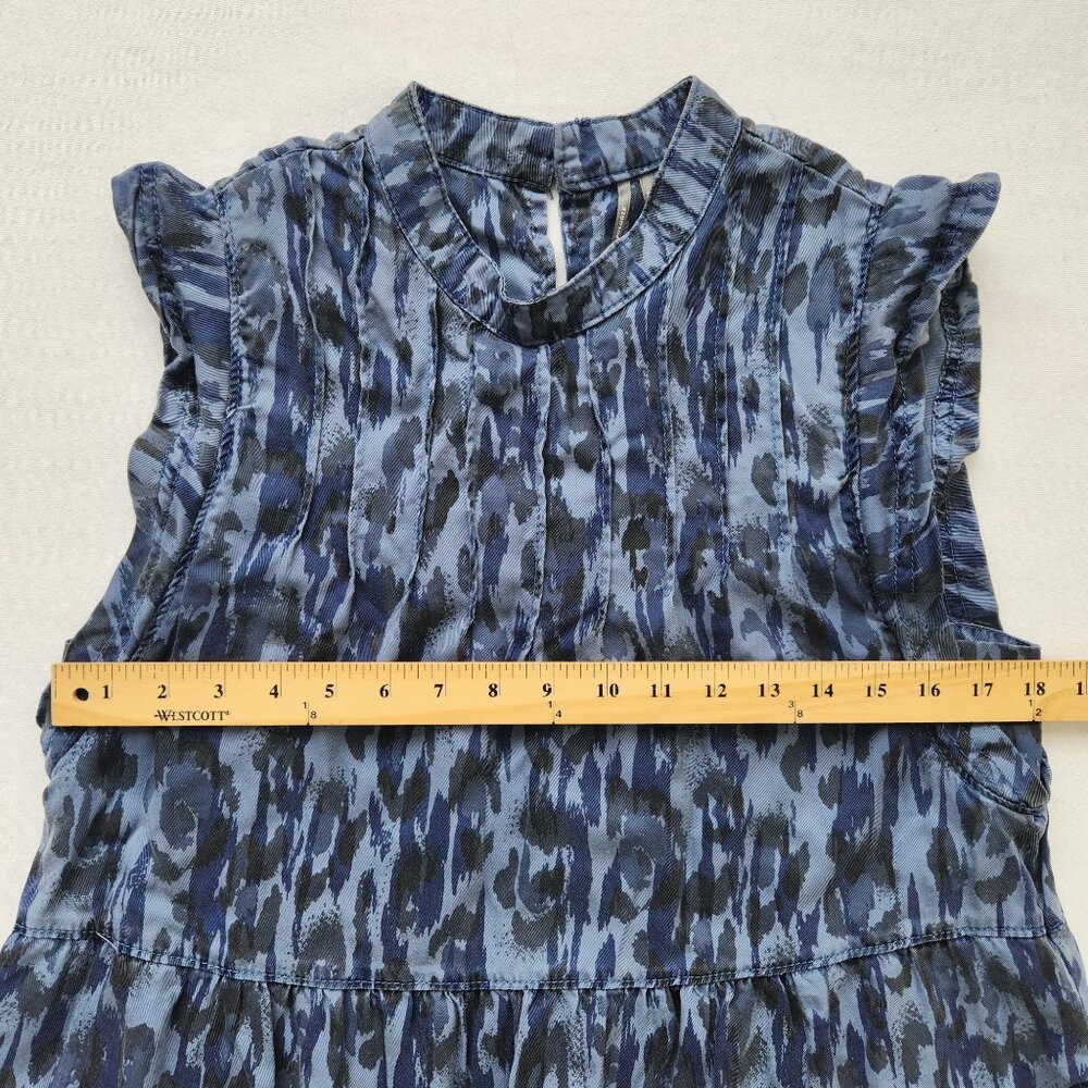 Anthropologie Chambray Tencel Sleeveless Dress Ruffle Blue Boho Cottage Summer - Picture 9 of 10